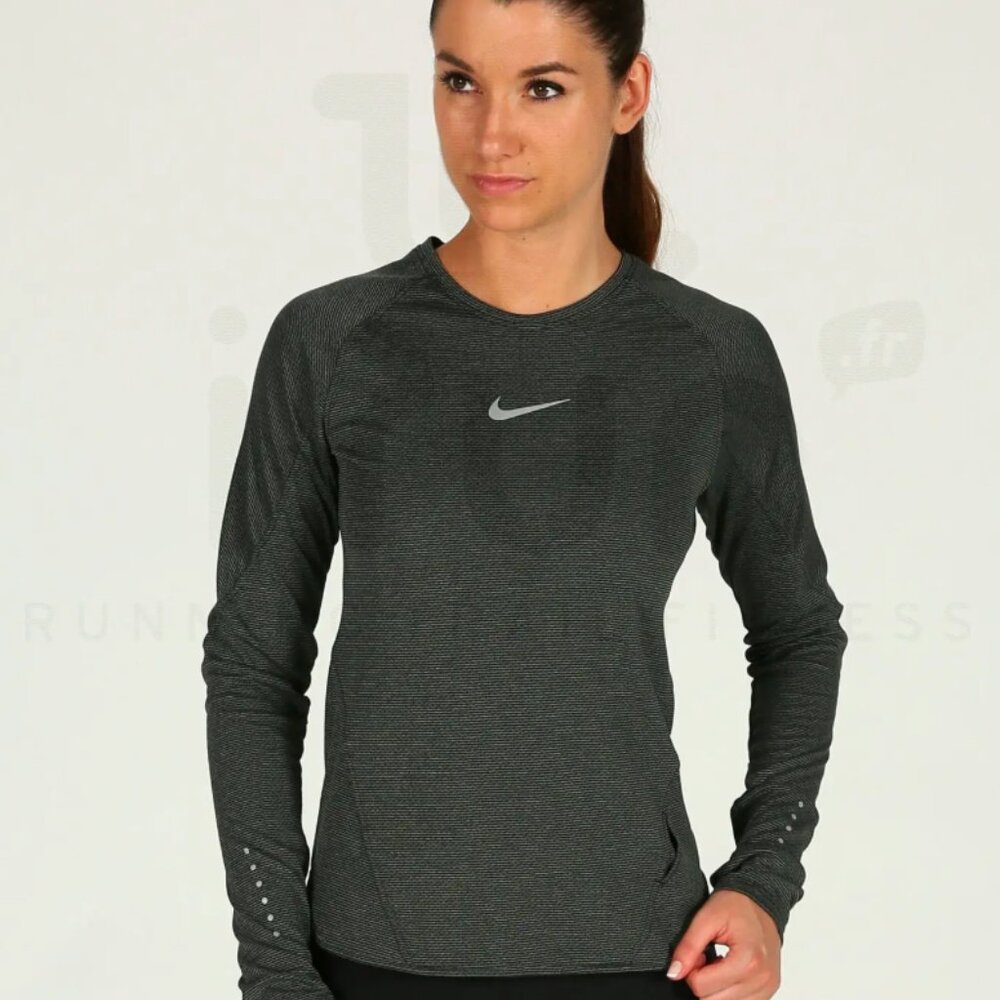 Nike | Long Sleeve Aero React Running Shirt - Dark Green ; Womens L